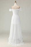 White A Line Off the Shoulder Asymmetrical Boho Dress with Ruffles