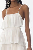Spaghetti Straps A Line Tiered White Midi Rehearsal Dinner Dress
