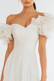 A Line Off the Shoulder Ivory Ruched Short Graduation Dress with Ruffles