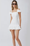 White A Line Cold Shoulder Square Neck Mini Graduation Dress
