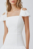 White A Line Cold Shoulder Square Neck Mini Graduation Dress