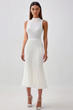 White Sheath High Neck Sleeveless Pleated Long Rehearsal Dinner Dress