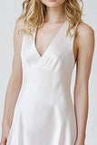 Sheath V-Neck Satin White Asymmetrical Graduation Dress
