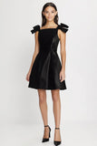 Black Satin A Line Mini Graduation Dress with Bow