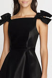 Black Satin A Line Mini Graduation Dress with Bow