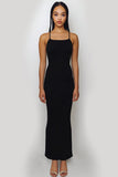 Black Spaghetti Straps Sheath Maxi Formal Dress