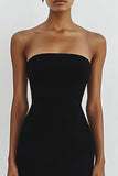 Black Simple Strapless Bodycon Short Graduation Dress
