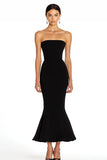 Satin Strapless Mermaid Black Maxi Formal Dress
