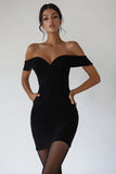 Black Off the Shoulder Bodycon Mini Graduation Dress