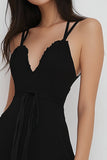 Black A Line Satin Mini Graduation Dress with Sash