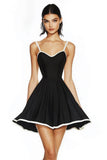 Black Spaghetti Straps A Line Satin Mini Graduation Dress
