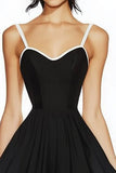Black Spaghetti Straps A Line Satin Mini Graduation Dress