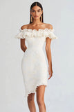 White Bodycon Short Graduation Dress with Ruffles