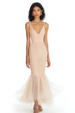 Champagne Mermaid V-Neck Maxi Formal Dress