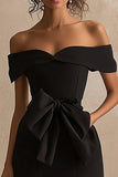 Black Off the Shoulder Mermaid Satin Maxi Formal Dress with Slit