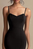 Black Spaghetti Straps Mermaid Satin Midi Cocktail Dress with Ruffles