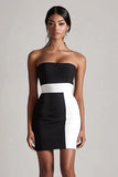 Black and White Satin Bodycon Strapless Mini Graduation Dress