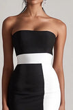 Black and White Satin Bodycon Strapless Mini Graduation Dress