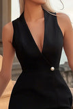 Black Deep V-Neck Bodycon Satin Mini Cocktail Dress