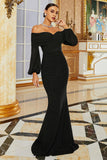 Black Off the Shoulder Mermaid Maxi Prom Dress with Sleeves