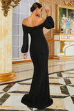 Black Off the Shoulder Mermaid Maxi Prom Dress with Sleeves