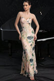 Blush Print Mermaid Maxi Prom Dress with Back Slit
