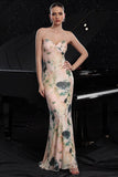 Blush Print Mermaid Maxi Prom Dress with Back Slit