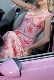 Blush Floral Print Sheath Maxi Prom Dress with String