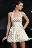 Black and White A Line Polka Dots Halter Mini Vintage Prom Dress