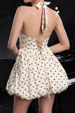 Black and White A Line Polka Dots Halter Mini Vintage Prom Dress