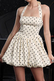 Black and White A Line Polka Dots Halter Mini Vintage Prom Dress
