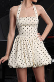 Black and White A Line Polka Dots Halter Mini Vintage Prom Dress