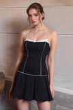 Black Satin A Line Striped Mini Prom Dress
