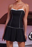 Black Satin A Line Striped Mini Prom Dress