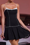 Black Satin A Line Striped Mini Prom Dress