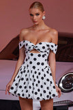 Black and White A Line Polka Dots Cut Out Mini Vintage Prom Dress