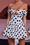 Black and White A Line Polka Dots Cut Out Mini Vintage Prom Dress
