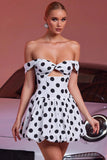Black and White A Line Polka Dots Cut Out Mini Vintage Prom Dress
