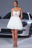 White A Line Floral Corset Mini Prom Dress with Keyhole