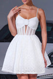 White A Line Floral Corset Mini Prom Dress with Keyhole