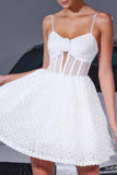 White A Line Floral Corset Mini Prom Dress with Keyhole