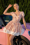 Blush A Line Floral Corset Mini Vintage Prom Dress with String