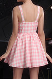 Blush Plaid A Line Mini Vintage Prom Dress