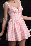 Blush Plaid A Line Mini Vintage Prom Dress