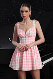 Blush Plaid A Line Mini Vintage Prom Dress