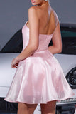 Blush Organza Floral A Line Mini Prom Dress