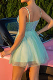Sparkly Green A Line Tulle Mini Prom Dress with Sequins