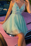 Sparkly Green A Line Tulle Mini Prom Dress with Sequins