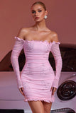 Sparkly Pink Mini Tight Prom Dress with Ruffles