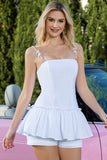 White Satin A Line 2 Piece Spaghetti Straps Mini Prom Shorts Set